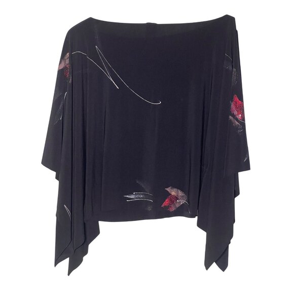 Ki Wi Black M Off-The-Shoulder Top With Handkerchief Hemline USA NWT Sheer - Picture 2 of 10